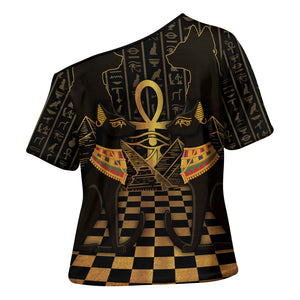 Egyptian Goddess Bastet Cross Shoulder Shirt Ancient Mythology Sacred Black Cat