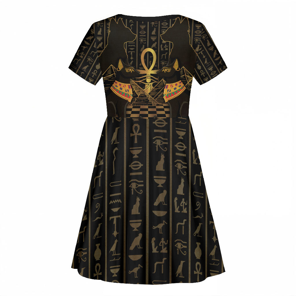 Egyptian Goddess Bastet Kid Short Sleeve Dress Ancient Mythology Sacred Black Cat