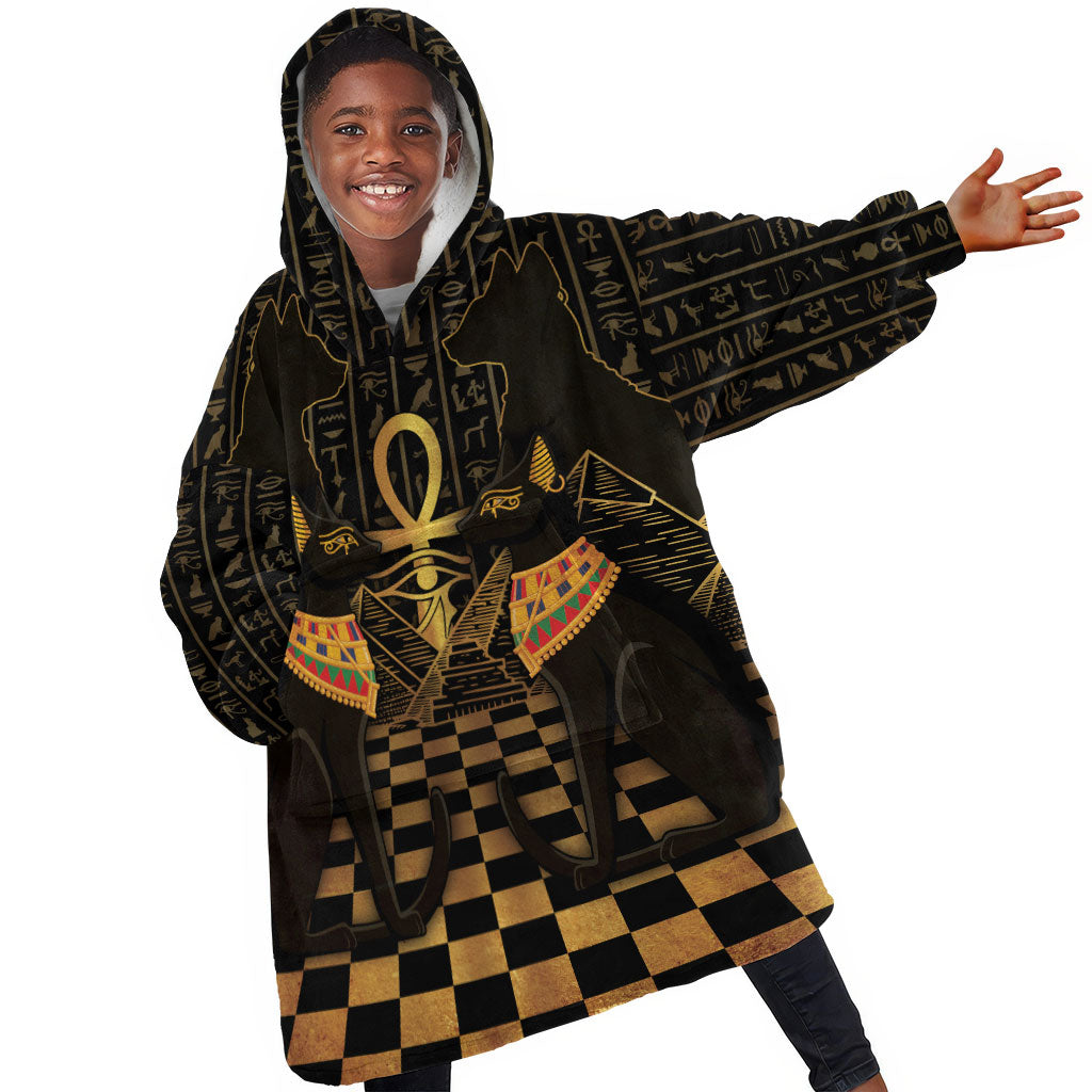 Egyptian Goddess Bastet Kid Wearable Blanket Hoodie Ancient Mythology Sacred Black Cat