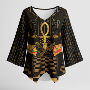Egyptian Goddess Bastet Kimono Sleeve Blouse Ancient Mythology Sacred Black Cat