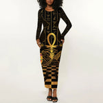 Egyptian Goddess Bastet Long Sleeve Bodycon Dress Ancient Mythology Sacred Black Cat
