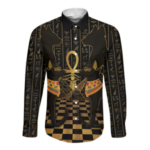 Egyptian Goddess Bastet Long Sleeve Button Shirt Ancient Mythology Sacred Black Cat