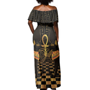 Egyptian Goddess Bastet Off Shoulder Maxi Dress Ancient Mythology Sacred Black Cat