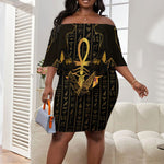 Egyptian Goddess Bastet Off Shoulder Short Dress Ancient Mythology Sacred Black Cat