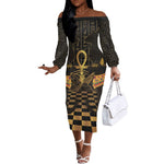 Egyptian Goddess Bastet Off The Shoulder Long Sleeve Dress Ancient Mythology Sacred Black Cat