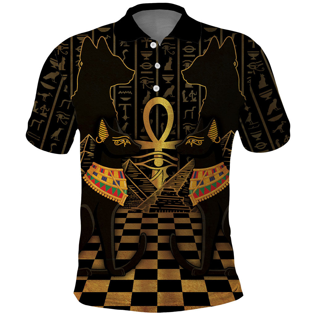 Egyptian Goddess Bastet Polo Shirt Ancient Mythology Sacred Black Cat