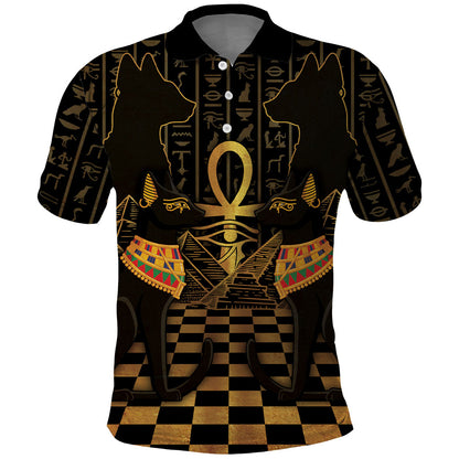Egyptian Goddess Bastet Polo Shirt Ancient Mythology Sacred Black Cat
