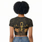 Egyptian Goddess Bastet Raglan Cropped T shirt Ancient Mythology Sacred Black Cat