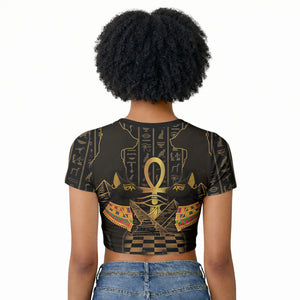 Egyptian Goddess Bastet Raglan Cropped T shirt Ancient Mythology Sacred Black Cat