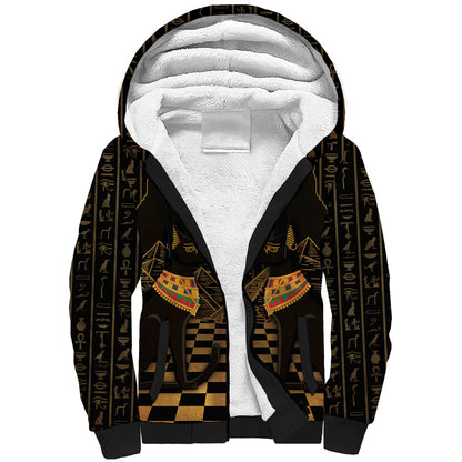 Egyptian Goddess Bastet Sherpa Hoodie Ancient Mythology Sacred Black Cat