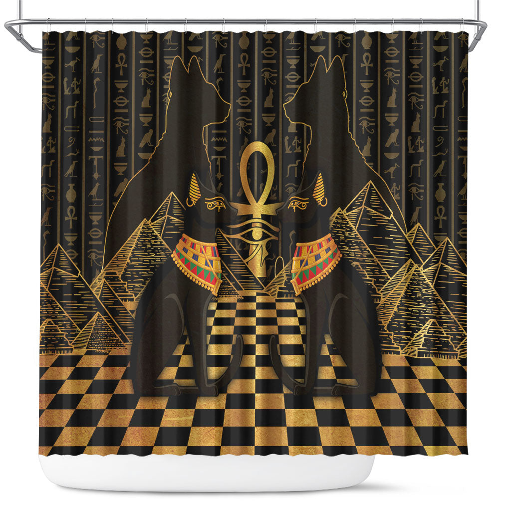Egyptian Goddess Bastet Shower Curtain Ancient Mythology Sacred Black Cat