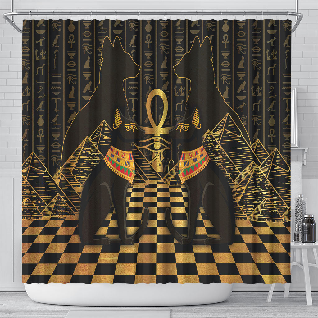 Egyptian Goddess Bastet Shower Curtain Ancient Mythology Sacred Black Cat