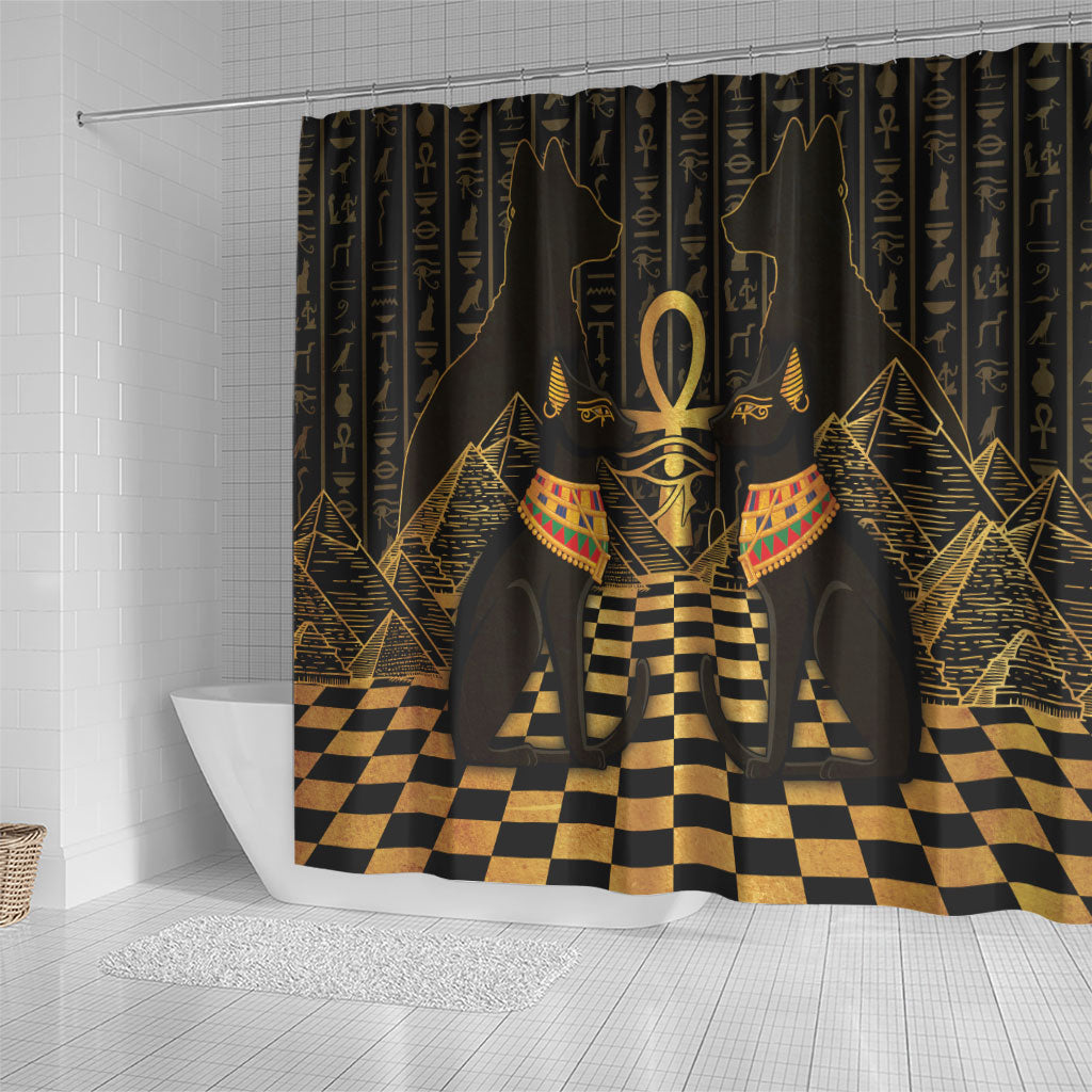 Egyptian Goddess Bastet Shower Curtain Ancient Mythology Sacred Black Cat