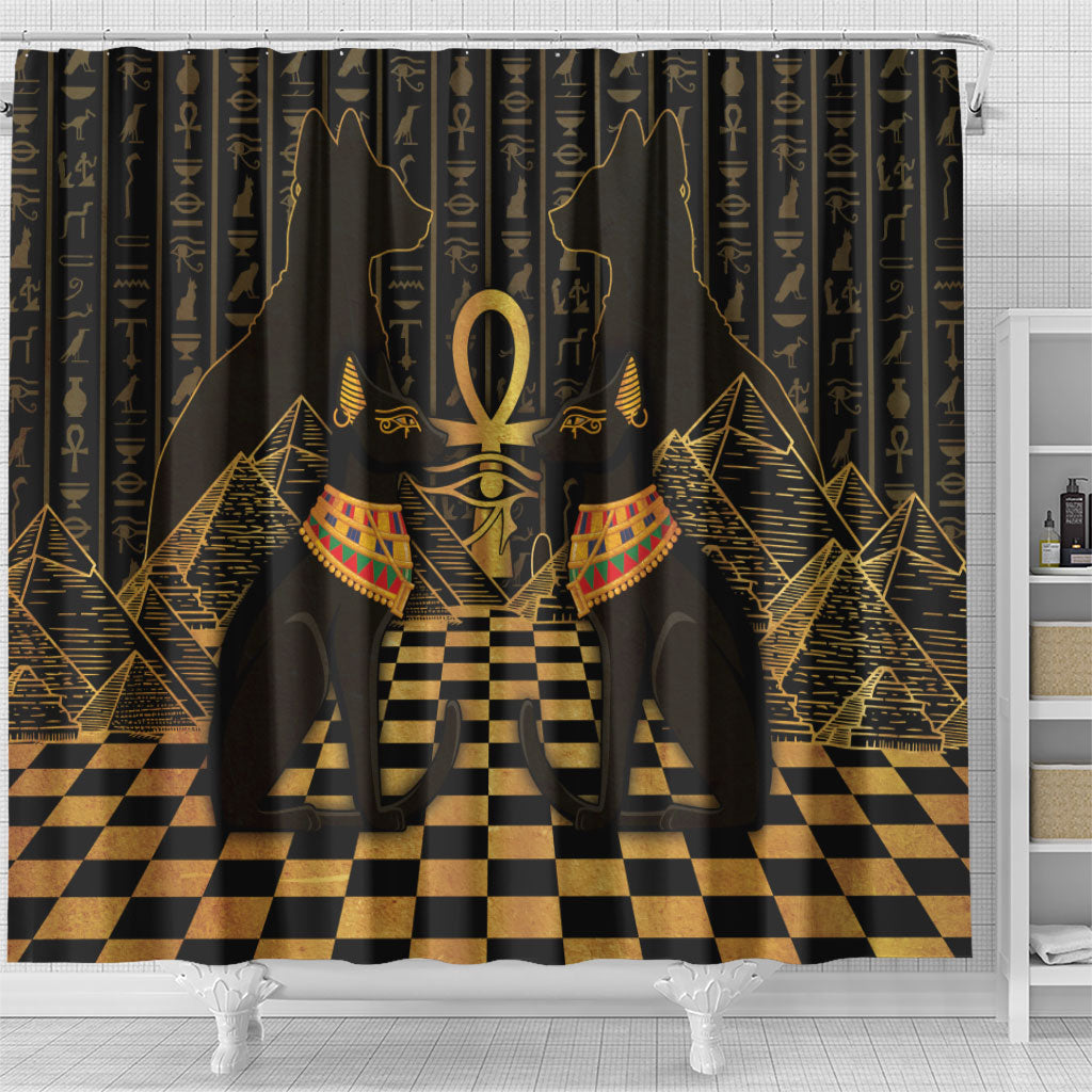 Egyptian Goddess Bastet Shower Curtain Ancient Mythology Sacred Black Cat