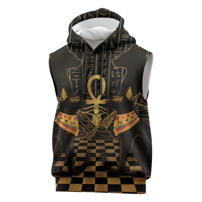 Egyptian Goddess Bastet Sleeveless Hoodie Ancient Mythology Sacred Black Cat