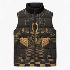 Egyptian Goddess Bastet Sleeveless Puffer Jacket Ancient Mythology Sacred Black Cat
