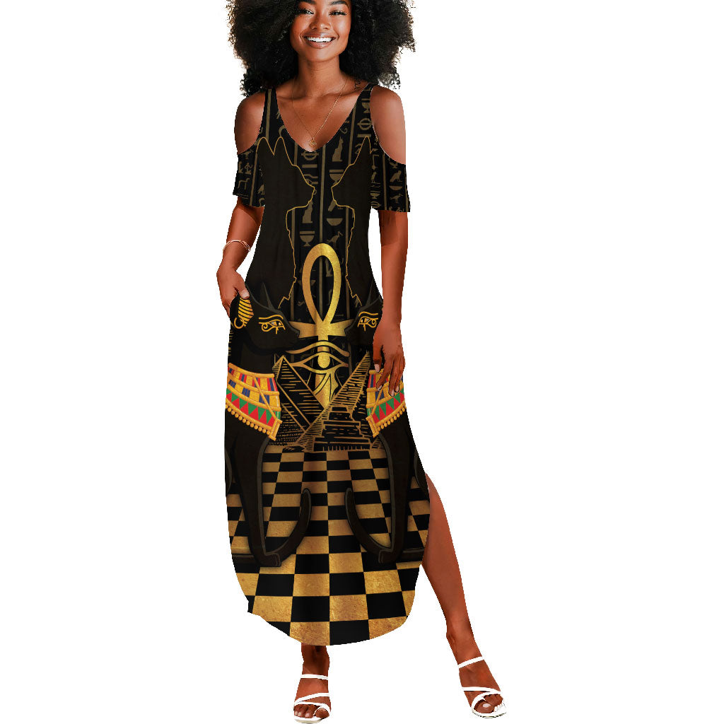Egyptian Goddess Bastet Summer Maxi Dress Ancient Mythology Sacred Black Cat