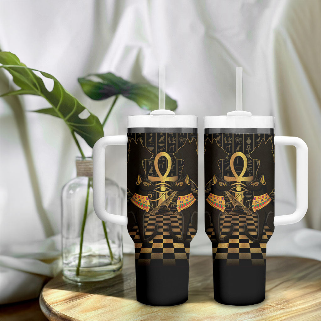Egyptian Goddess Bastet Tumbler With Handle Ancient Mythology Sacred Black Cat
