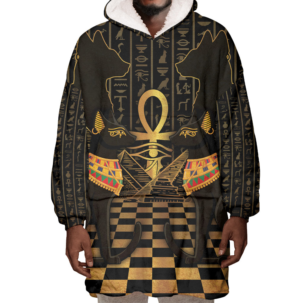 Egyptian Goddess Bastet Wearable Blanket Hoodie Ancient Mythology Sacred Black Cat