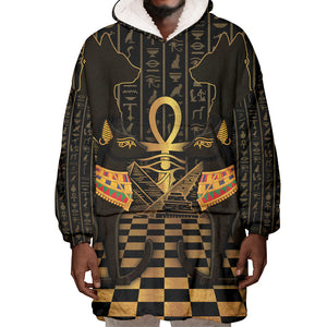 Egyptian Goddess Bastet Wearable Blanket Hoodie Ancient Mythology Sacred Black Cat