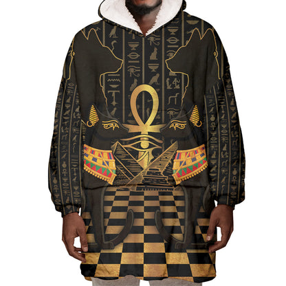 Egyptian Goddess Bastet Wearable Blanket Hoodie Ancient Mythology Sacred Black Cat