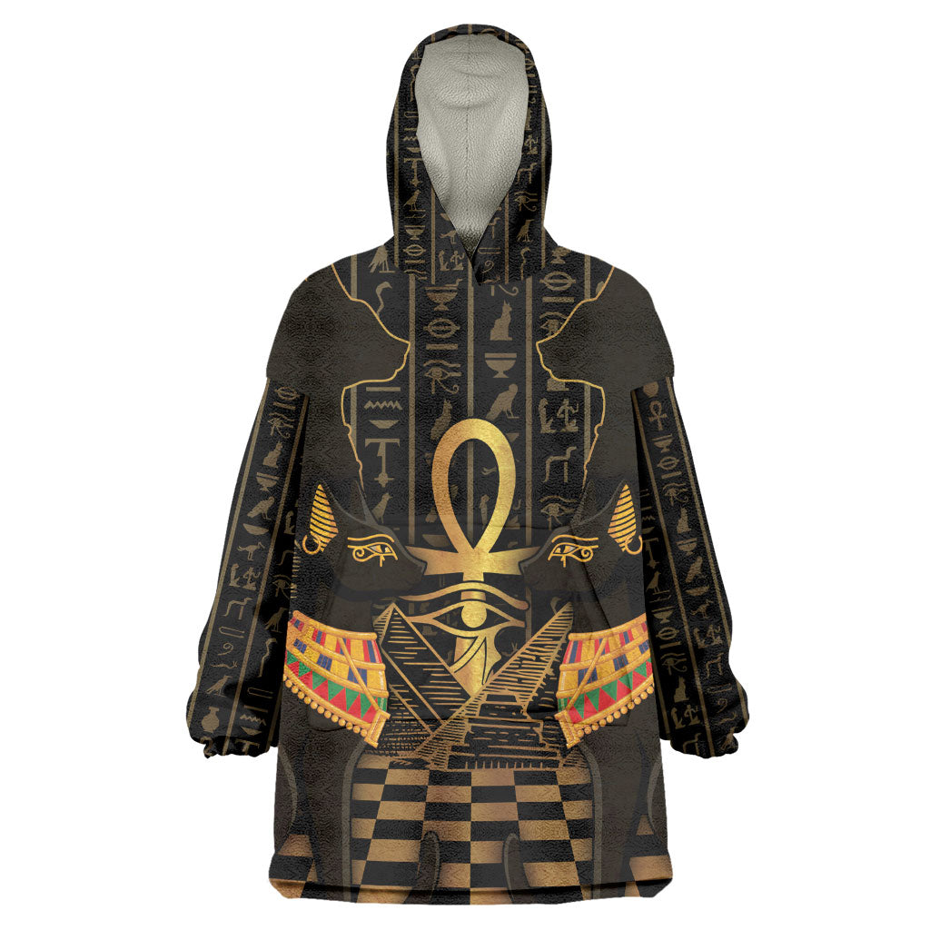 Egyptian Goddess Bastet Wearable Blanket Hoodie Ancient Mythology Sacred Black Cat