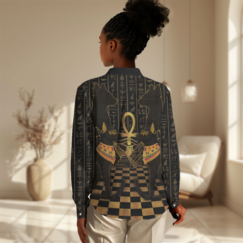 Egyptian Goddess Bastet Women Casual Shirt Ancient Mythology Sacred Black Cat