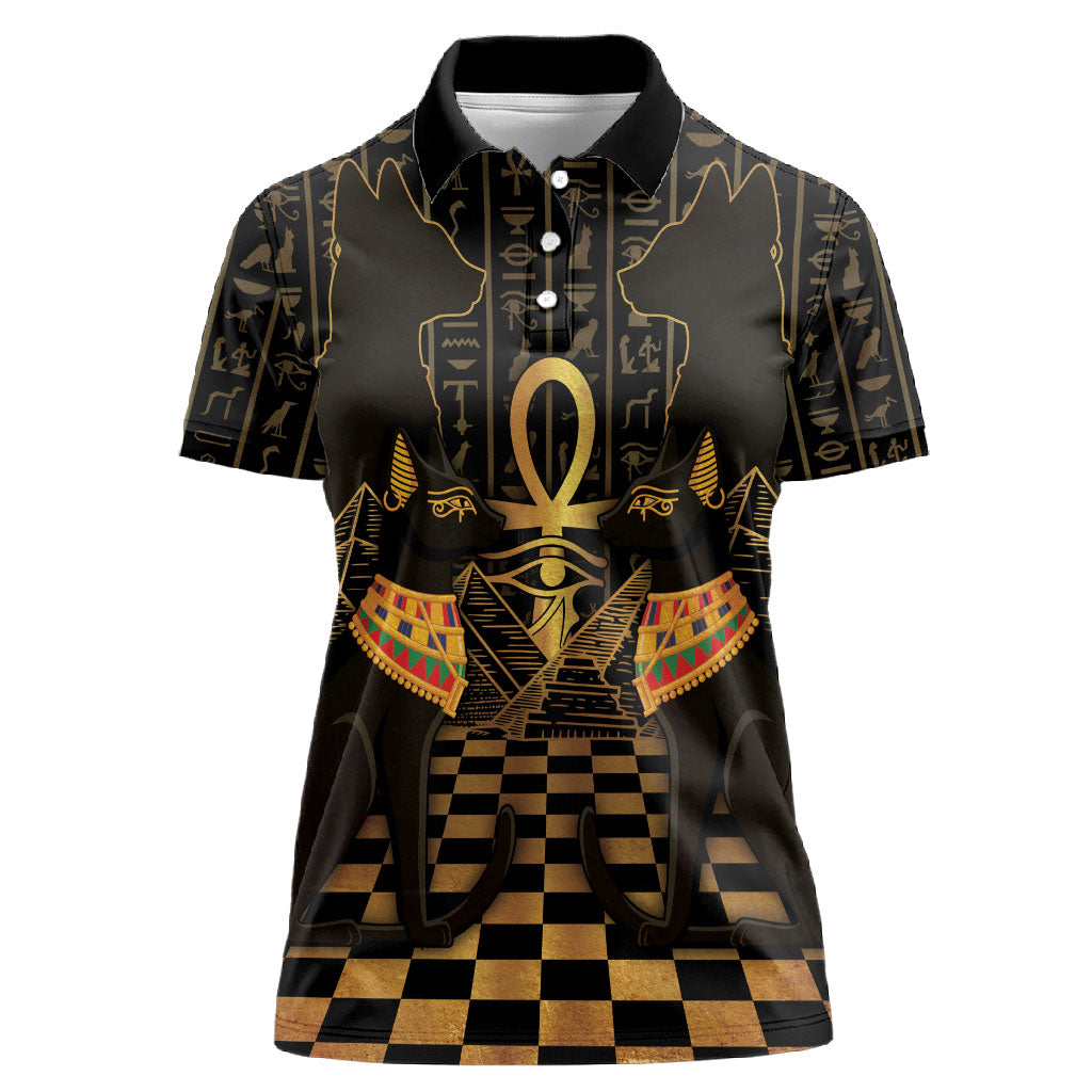 Egyptian Goddess Bastet Women Polo Shirt Ancient Mythology Sacred Black Cat