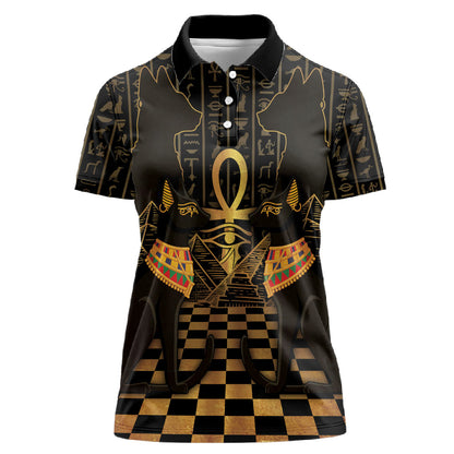 Egyptian Goddess Bastet Women Polo Shirt Ancient Mythology Sacred Black Cat