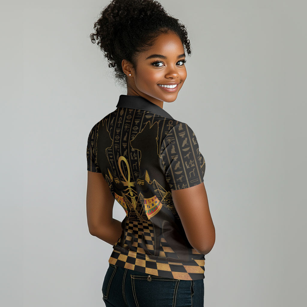 Egyptian Goddess Bastet Women Polo Shirt Ancient Mythology Sacred Black Cat