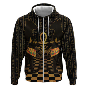Egyptian Goddess Bastet Zip Hoodie Ancient Mythology Sacred Black Cat