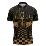 Egyptian Goddess Bastet Zipper Polo Shirt Ancient Mythology Sacred Black Cat