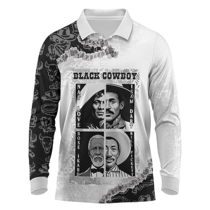 Black Cowboy Long Sleeve Polo Shirt African American Black History Unique Style