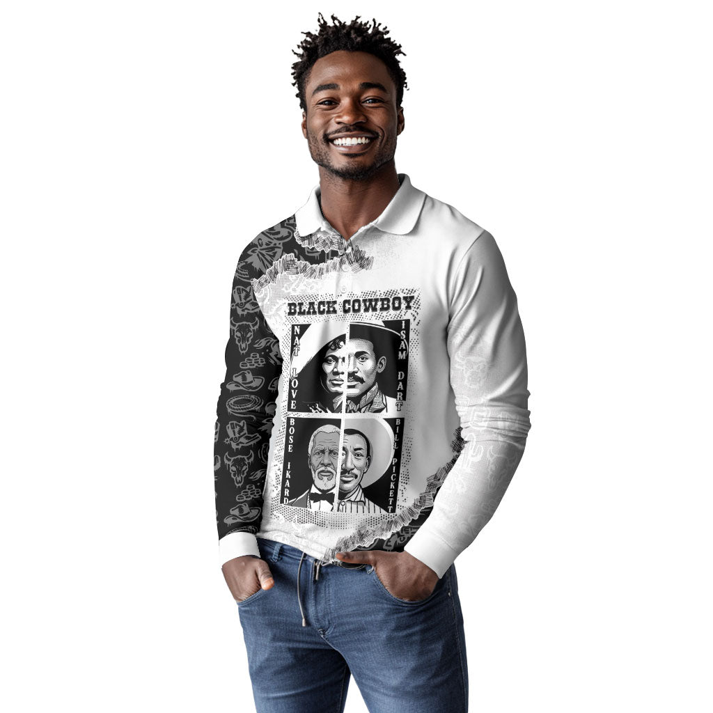 Black Cowboy Long Sleeve Polo Shirt African American Black History Unique Style