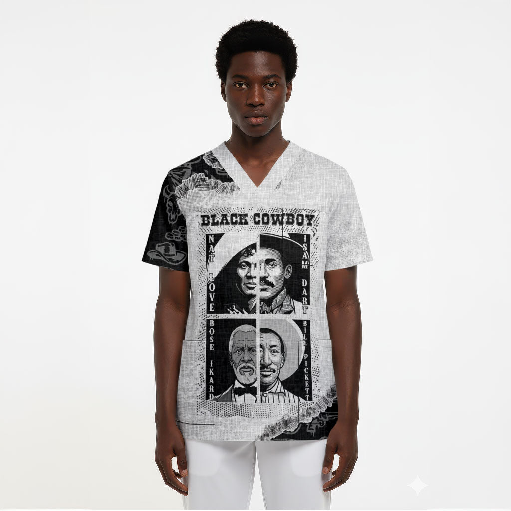 Black Cowboy Scrub Top African American Black History Unique Style