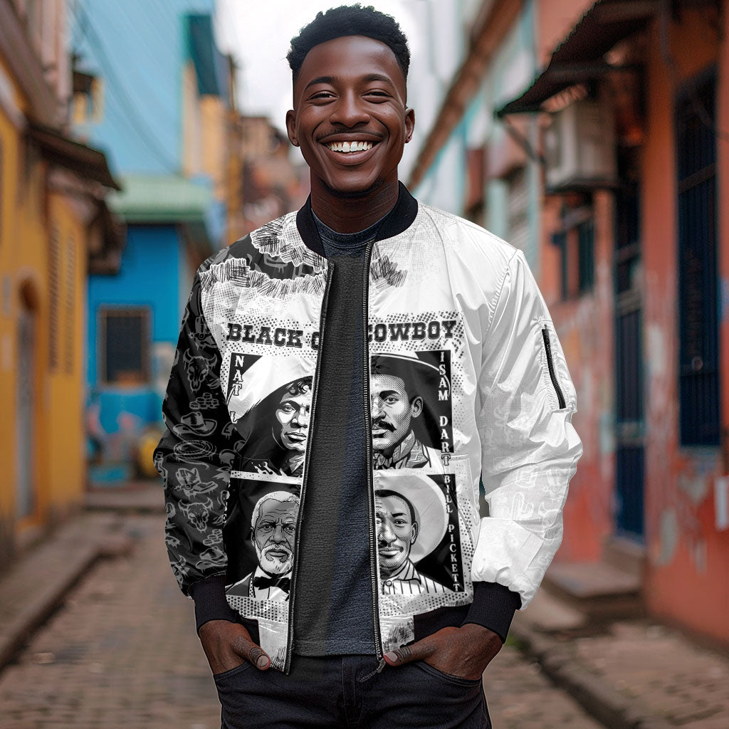 Black Cowboy Sleeve Zip Bomber Jacket African American Black History Unique Style