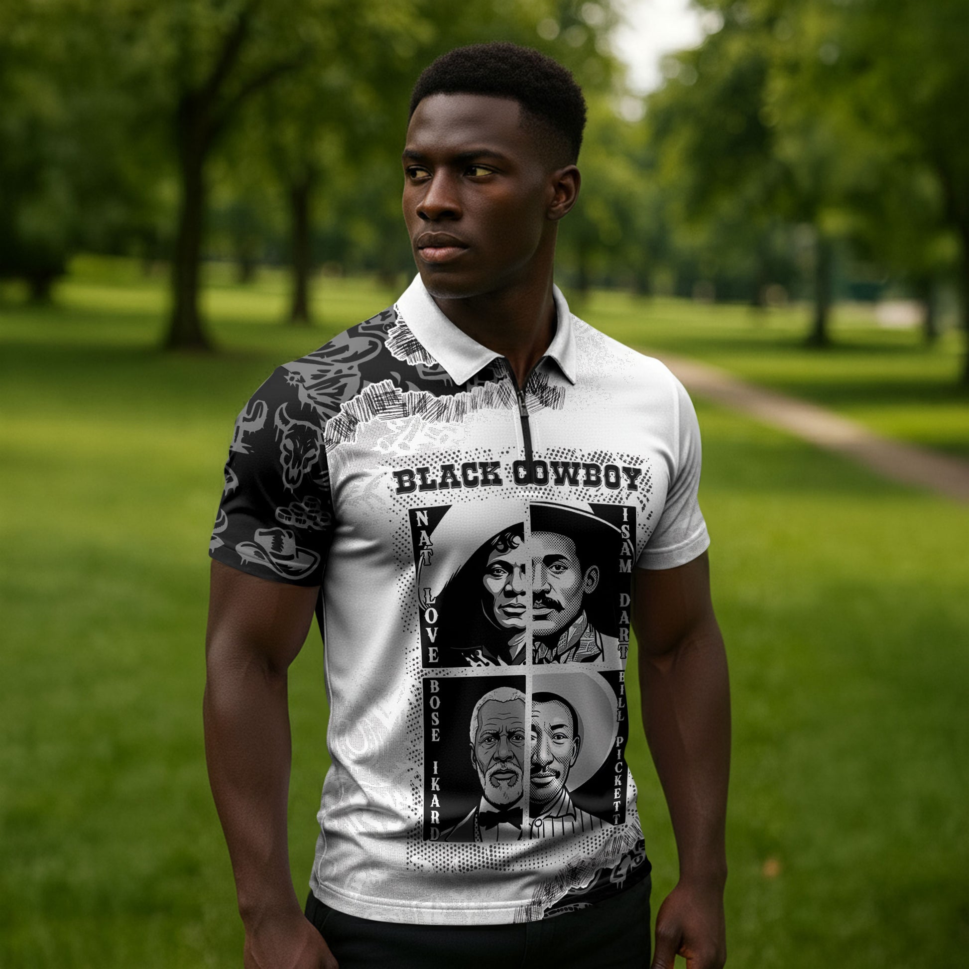 Black Cowboy Zipper Polo Shirt African American Black History Unique Style