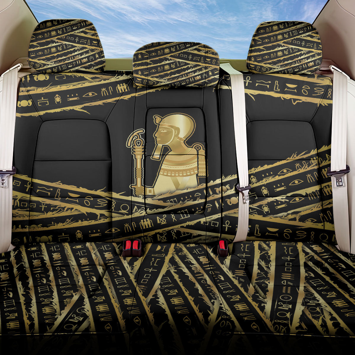 Egyptian God Ptah Back Car Seat Cover Gold Mummy Wrap Hieroglyphics Patterns