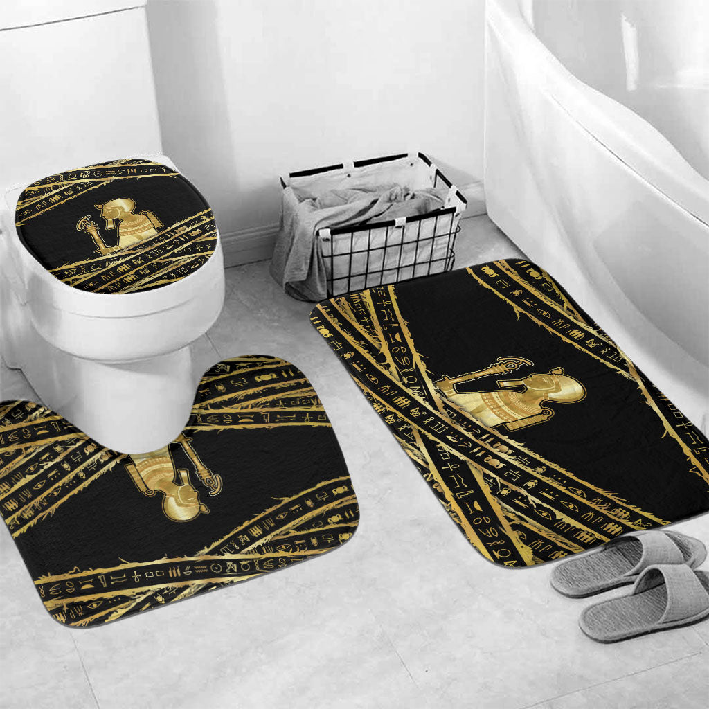 Egyptian God Ptah Bathroom Set Gold Mummy Wrap Hieroglyphics Patterns