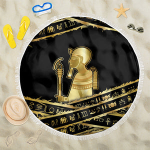 Egyptian God Ptah Beach Blanket Gold Mummy Wrap Hieroglyphics Patterns