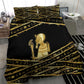 Egyptian God Ptah Bedding Set Gold Mummy Wrap Hieroglyphics Patterns