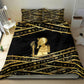 Egyptian God Ptah Bedding Set Gold Mummy Wrap Hieroglyphics Patterns