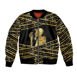 Egyptian God Ptah Bomber Jacket Gold Mummy Wrap Hieroglyphics Patterns