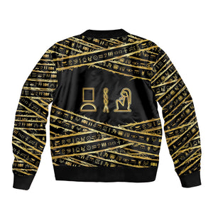 Egyptian God Ptah Bomber Jacket Gold Mummy Wrap Hieroglyphics Patterns