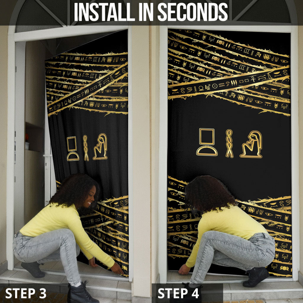 Egyptian God Ptah Door Cover Gold Mummy Wrap Hieroglyphics Patterns