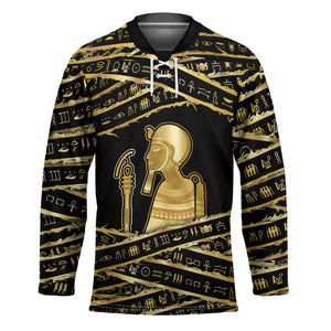 Egyptian God Ptah Hockey Jersey Gold Mummy Wrap Hieroglyphics Patterns
