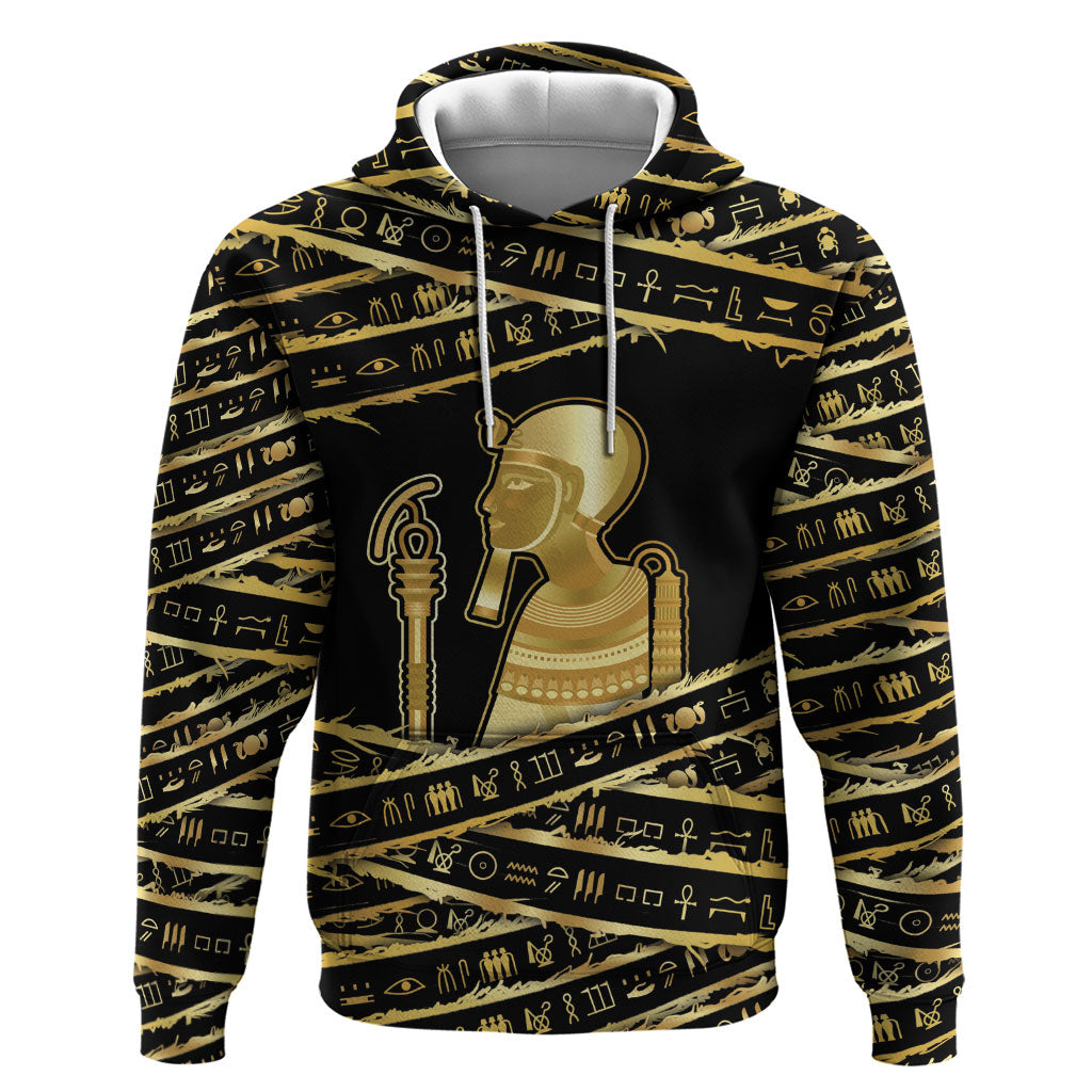 Egyptian God Ptah Hoodie Gold Mummy Wrap Hieroglyphics Patterns