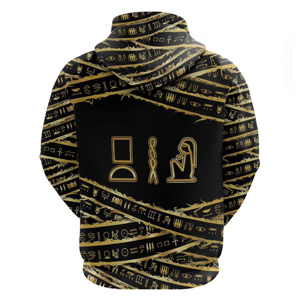 Egyptian God Ptah Hoodie Gold Mummy Wrap Hieroglyphics Patterns