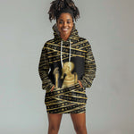 Egyptian God Ptah Hoodie Dress Gold Mummy Wrap Hieroglyphics Patterns