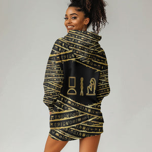 Egyptian God Ptah Hoodie Dress Gold Mummy Wrap Hieroglyphics Patterns